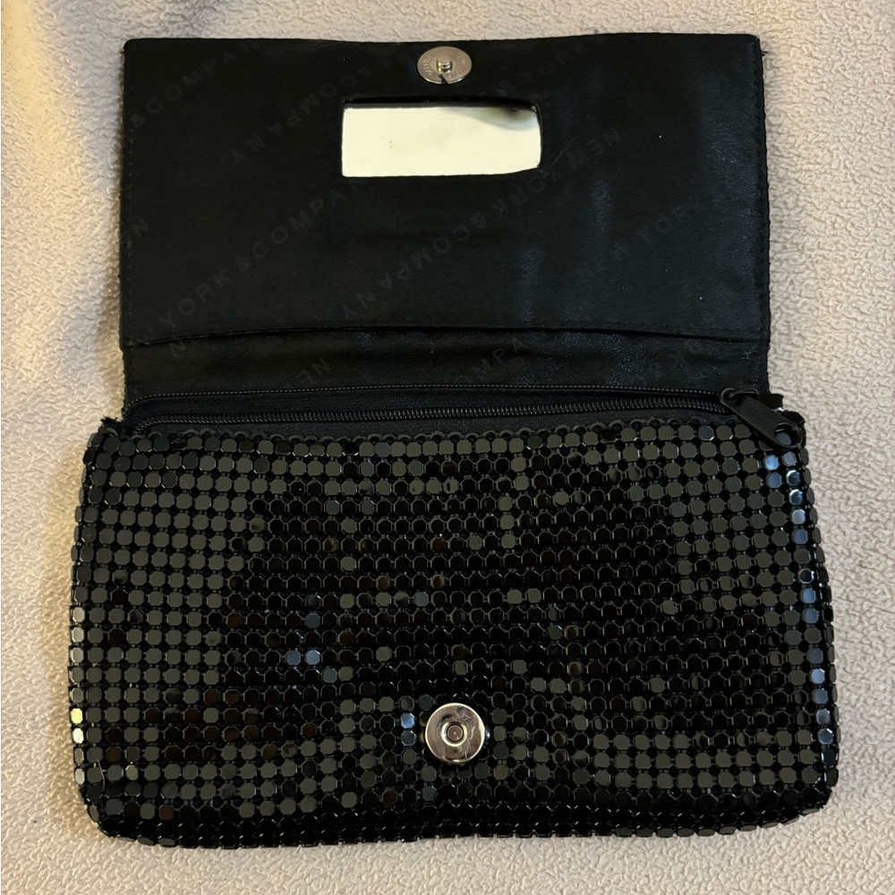 Small Black Square Beaded Shiny New York Company Handbag/Purse - Picture 2 of 4